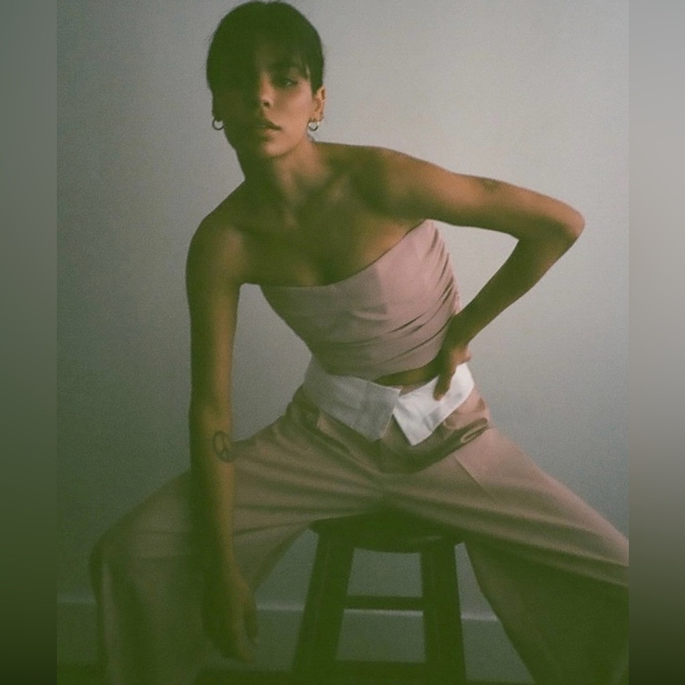 Zara Pink High-Waisted Folded Pants - Picture 5 of 8